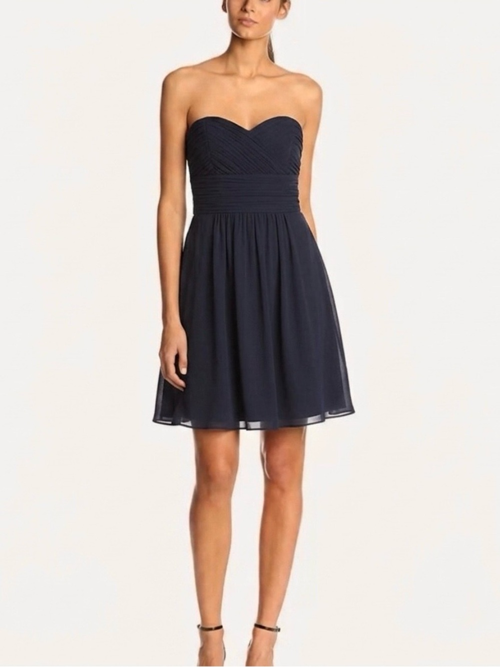 Ann Taylor Navy Blue Strapless Shirred Silk Dress 12 Cocktail Party Quiet Luxury